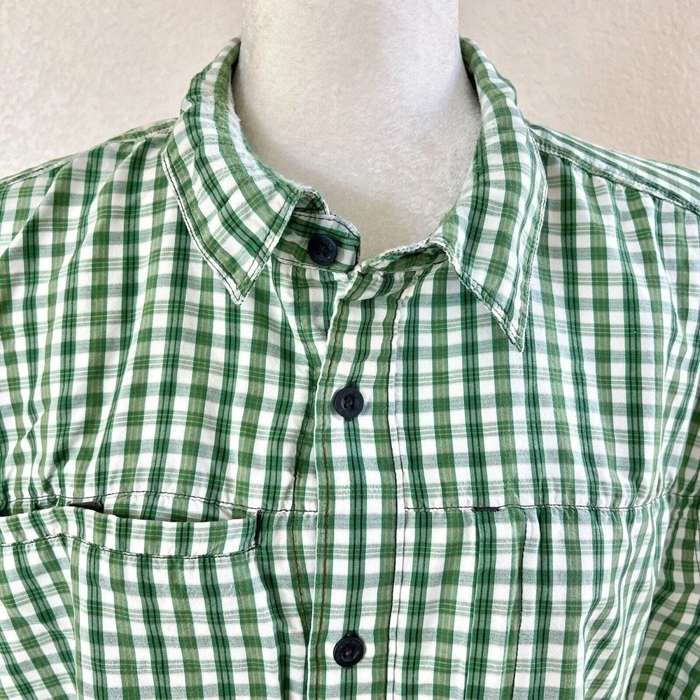 The North Face Shirt Mens XXL Green Plaid Short Sleeve Button Up Outdoor Vented